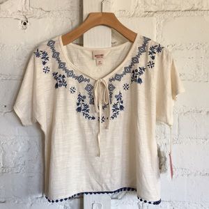 Mossimo Ivory & Blue Boho Crop Top